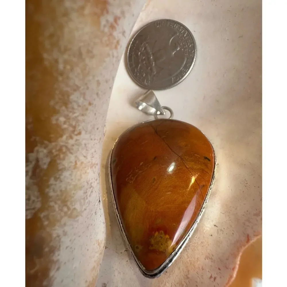 Vintage Y2K Carnelian Agate + Sterling Silver Pendant 2